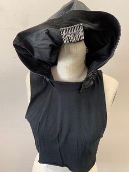 Womens, Sci-Fi/Fantasy Piece 2, MTO, Black, Faux Leather, Cotton, Solid, S, Pleather Hoodie, Comb Inside Top Front Of Hood, Attached To Cut Up Tank
