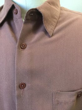 BRUNO, Mauve Pink, Rayon, Polyester, Herringbone, Dark Mauve with Self Herringbone Print, Collar Attached, Button Front, 1 Pocket with 1 Button, Short Sleeves, Side Hem Split, ( 4th Button Missing)