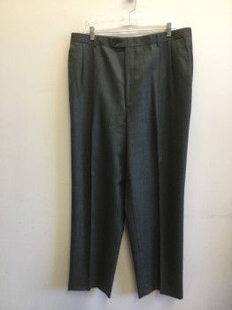 Mens, 1990s Vintage, Suit, Pants, HART SHAFFNER & MARX, Black, Lt Gray, Wool, Polyester, Open, 36, Micro Chevron Pattern, Double Pleat Front. 4 Pockets,