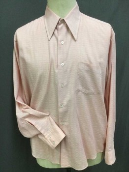 Mens, Dress Shirt, VAN HEUSSEN, Pink, Cream, Poly/Cotton, Geometric, 34, 16.5, Collar Attached, Button Front, 1 Pocket, Long Sleeves,