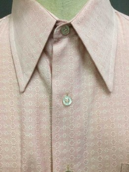 VAN HEUSSEN, Pink, Cream, Poly/Cotton, Geometric, Collar Attached, Button Front, 1 Pocket, Long Sleeves,