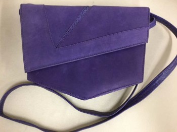 Womens, Purse, N/L, Violet Purple, Purple, Leather, Snakeskin/Reptile, Solid, Reptile/Snakeskin, Violet Purple Suede with Thin Strip of Purple Snakeskin, Self 5/8" Strap, Asymmetric Flap Closure with Snap Underneath, Black Leather Lining,
