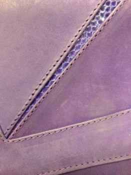 N/L, Violet Purple, Purple, Leather, Snakeskin/Reptile, Solid, Reptile/Snakeskin, Violet Purple Suede with Thin Strip of Purple Snakeskin, Self 5/8" Strap, Asymmetric Flap Closure with Snap Underneath, Black Leather Lining,
