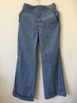 Mens, Pants, MALE, Blue, Cotton, Stripes - Shadow, Ins:33, W:28, Blue with White Streaks, Navy Top Stitching, Flat Front, Zip Fly, Wide Leg, Cuffed Hems,  2.5" Wide Waistband, Belt Loops, 2 Side Pockets, **Has Stains on Right Thigh