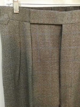 Mens, 1930s Vintage, Suit, Pants, M.T.O., Dk Brown, Lt Brown, Blue, Wool, Houndstooth, 33, 36, Doubled Pleated Front, Button Fly, Button Tab Front, Cuff Hem, Tab Buckle Side, Double,
