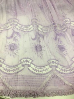 MTO, Lavender Purple, Cotton, Solid, Floral, Sheer Batiste, Pin Tucks in Net Yoke, Lace Ruffles, Heavy Cotton Lace Short Sleeves and High Neck, Insertion Lace in  Skirt with Pin Tucks, Lavender Floral Embroidery at Skirt Hem with Pin Tucks,  Crochet Covered Buttons Down Center Back,