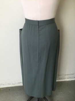 Womens, Skirt, ERIC WINTERLING, Gray, Cotton, Wool, Solid, W:29, Gabardine, 1.25" Wide Self Waistband, 1 Vertical Pleat From Center Front Waist to Hem, 2 90 Degree Angle Pockets at Hips, Gray Top Stitching, Straight Fit, Hem Mid-calf,  Center Back Zipper, Made To Order Reproduction **Has a Few Small Moth Holes