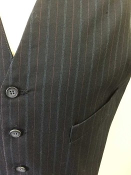 MTO, Black, Blue, Red, White, Wool, Stripes - Vertical , 5 Buttons, 2 Pockets, Red Pinstripes, Blue Chalk Stripes,