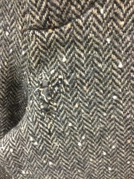 Black, Cream, White, Wool, Herringbone, Tweed, Button Fly, Flat Front, Hole in Crotch, Buttons on Waist for Suspenders,