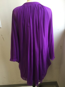 Womens, Dress, Long & 3/4 Sleeve, DVF, Violet Purple, Silk, Polyester, 6, Pullover, V-neck, Gathered Underbust, Chiffon Over-layer, Slip Lining, 2 Buttons at Sleeves