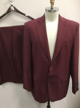 LUCCI, Red Burgundy, Polyester, Single Breasted, 2 Buttons,  3 Pockets, Notched Lapel,