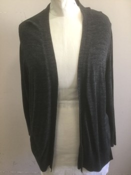 Womens, Sweater, CROFT & BARROW, Dk Gray, Cotton, Modal, Solid, 2X, Knit, Long Sleeves, Open at Center Front with No Closures, Tunic/Below Hip Length