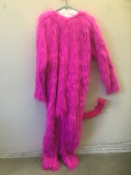 N/L, Neon Pink, Polyester, Solid, PANTHER/ BIG CAT-  BODY-Plush Furry, Long Sleeves, Full Legs with Stirrups at Leg Openings, Velcro Closure at Center Back. Wired "Tail" in Back