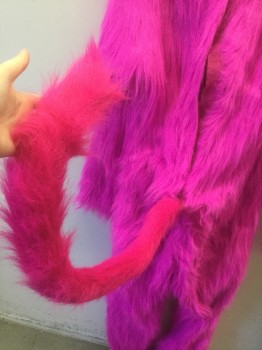 Unisex, Piece 2, N/L, Neon Pink, Polyester, Solid, C<40", PANTHER/ BIG CAT-  BODY-Plush Furry, Long Sleeves, Full Legs with Stirrups at Leg Openings, Velcro Closure at Center Back. Wired "Tail" in Back