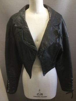 PHILLIP NOEL, Black, Leather, Solid, Peaked Lapel, Short, Open Front, Lacing at Sleeves and Back