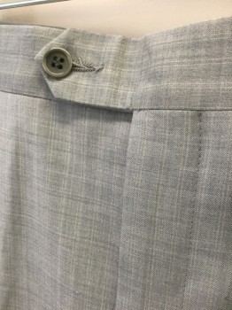 GB BARONI, Lt Gray, Wool, Solid, Streaked Pattern, Double Pleated, Button Tab Waist, Zip Fly, 4 Pockets, Relaxed Leg