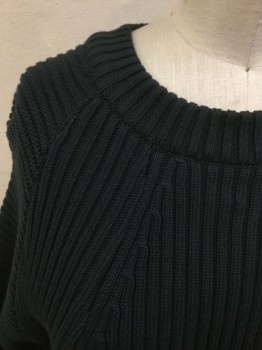 Womens, Pullover Sweater, TOPSHOP, Dk Green, Cotton, Solid, 2, Dark Forrest Green Ribbed, Vertical/diagonal/horizontal Ribbed Pattern, Round Neck with Goldenrod Inside,  Cropped, Long Sleeves,