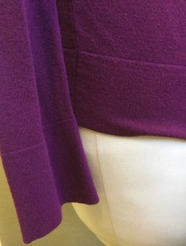 TALBOTS, Plum Purple, Rayon, Nylon, Solid, Knit, Long Sleeves, V-neck, 6 Small Gold Buttons with Basketweave Texture