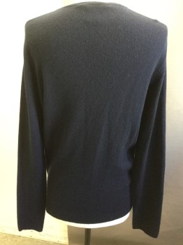 Mens, Pullover Sweater, SHAWN COLLINS, Navy Blue, Cashmere, Solid, L, Crew Neck,