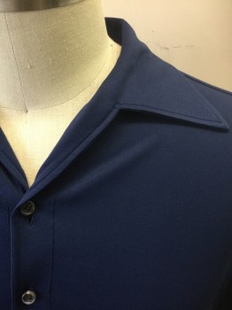 VENICE CUSTOM SHIRTS, Navy Blue, Polyester, Solid, Short Sleeves, 2 Button Front, Wide Collar Attached, Made To Order Reproduction