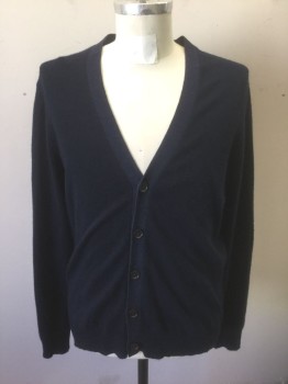 Mens, Cardigan Sweater, NEIMAN MARCUS, Navy Blue, Cashmere, Solid, M, Dark Navy, Knit, Long Sleeves, V-neck, 5 Buttons