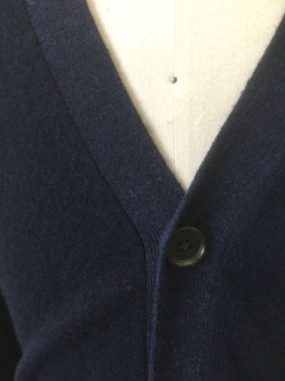 Mens, Cardigan Sweater, NEIMAN MARCUS, Navy Blue, Cashmere, Solid, M, Dark Navy, Knit, Long Sleeves, V-neck, 5 Buttons