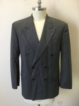 VERSINI, Gray, Brown, Wool, Stripes - Pin, Double Breasted, Peaked Lapel, Late 1980's- Early 1990's