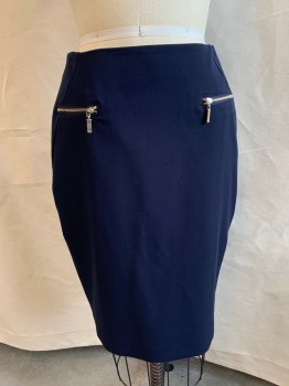 Womens, Suit, Skirt, TOMMY HILFIGER, Navy Blue, Polyester, Rayon, Solid, 4, 2 Zip Pockets, 1 Back Slit, Pencil Style