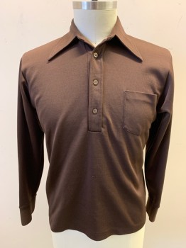 INTERWOVEN, Chocolate Brown, Polyester, Solid, Collar Attached, 4 Button Placket, Long Sleeves, Button Cuff, 1 Pocket