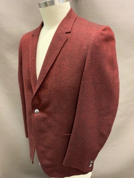 Mens, Blazer/Sport Co, ROBERTS, Dk Red, Black, Wool, 2 Color Weave, 42S, Single Breasted, Notched Lapel, 1 Button, 2 Pockets,