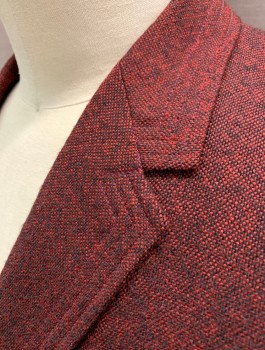 ROBERTS, Dk Red, Black, Wool, 2 Color Weave, Single Breasted, Notched Lapel, 1 Button, 2 Pockets,