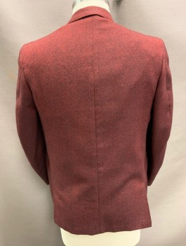 ROBERTS, Dk Red, Black, Wool, 2 Color Weave, Single Breasted, Notched Lapel, 1 Button, 2 Pockets,