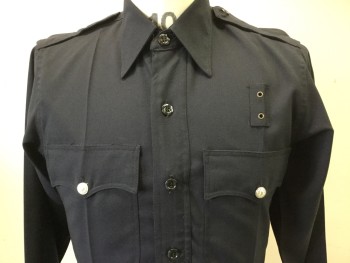 LONG BEACH, Midnight Blue, Polyester, Solid, Police, L/S,CA, Epaulets, 2 Pockets, Button Front, 5 Crease, Hidden Zip Front,
