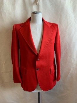 HUNTLEY, Red, Polyester, Solid, Single Breasted, 2 Buttons, Notched Lapel, 3 Pockets, 1 Back Vent, 2 Button Cuffs