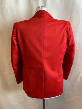 HUNTLEY, Red, Polyester, Solid, Single Breasted, 2 Buttons, Notched Lapel, 3 Pockets, 1 Back Vent, 2 Button Cuffs