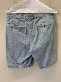Mens, Shorts, BROOKS BROTHERS, French Blue, White, Cotton, Stripes - Vertical , 31", Side Pockets, Zip Front, Flat Front, 2 Back Welt Pockets
