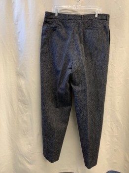 Mens, 1930s Vintage, Suit, Pants, MTO/JOHN DAVID RIDGE, Charcoal Gray, Black, Red, Wool, Stripes - Vertical , Tweed, 34/31, Button Fly, 4 Pockets, + Watch Pocket, Belt Loops,
