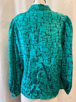 NL, Green, Black, Polyester, Abstract , Collar Attached, Button Front, Long Sleeves, Brick Pattern, Self Pattern