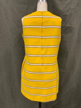 KNOCK-ABOUTS, Yellow, White, Black, Cotton, Stripes, Polka Dots, Yellow with Black and White Horizontal Stripes, Black/White Polka Dot Vertical Ribbon Detail with Bows, Sleeveless, Zip Back, 2 Pockets, *shoulder Burn*