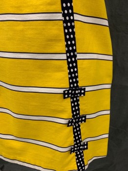 KNOCK-ABOUTS, Yellow, White, Black, Cotton, Stripes, Polka Dots, Yellow with Black and White Horizontal Stripes, Black/White Polka Dot Vertical Ribbon Detail with Bows, Sleeveless, Zip Back, 2 Pockets, *shoulder Burn*