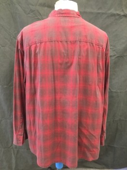 FOUNDRY, Red, Gray, Cotton, Plaid, Button Front, Collar Attached, Long Sleeves, 2 Flap Pockets, Western Yoke
