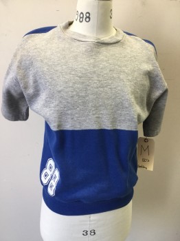 SPAULDING, Heather Gray, Royal Blue, White, Cotton, Polyester, Color Blocking, Short Sleeves, Pull Over, #88, Crew Neck,