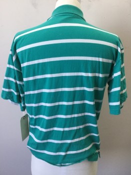 PIERRE CARDIN, Emerald Green, White, Cotton, Stripes - Horizontal , Short Sleeves, 1 Pocket,