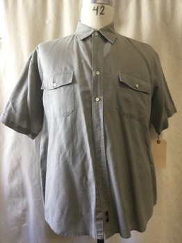 REAL, Gray, Linen, Solid, C.A., S/S, B.F.,  2 Pockets,