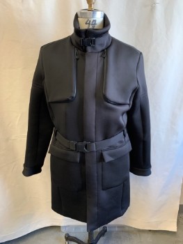CALVIN KLEIN, Black, Polyester, Elastane, Mock Neck With Snap Buttons, 2 Zip Pckts On Front Yoke/Chest, 1 Attached Side Release Strap, 1 Removable Side Release Belt, 2 Flap Patch Pckts