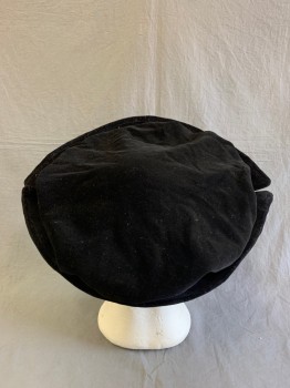 Mens, Historical Fiction Hat , MTO, Black, Cotton, Solid, 23", Round Floppy Fit, Velvet Textured, with Flaps, Pleated