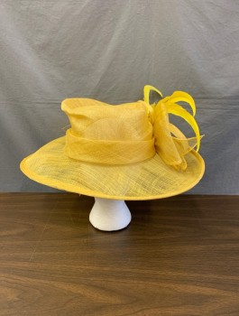 Womens, Hat , SOPHIA COLLECTION, Yellow, Large Feathers & Bow
