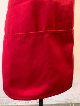 N/L, Red, Poly/Cotton, Solid, Twill, Short Length, 3 Pockets/Compartments at Hem, Adjustable Neck Strap, Self Ties at Sides