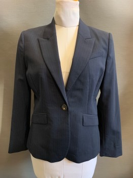 Womens, Suit, Jacket, BROOKS BROTHERS, Navy Blue, Blue, Wool, Elastane, Stripes - Pin, B 38, 8, W 30, 1 Button, Single Breasted, Peaked Lapel, 3 Buttons,  Center Back Vent,