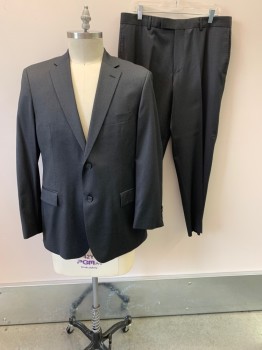 HUGO BOSS, Dk Gray, Wool, Notched Lapel, Single Breasted, Button Front, 2 Buttons, 3 Pockets